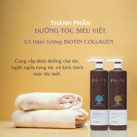 Dầu Gội Xả Pasiori Biotin Collagen Hair Repair phục hồi tóc hư tổn giảm rụng và kích thích mọc tóc 1000ml
