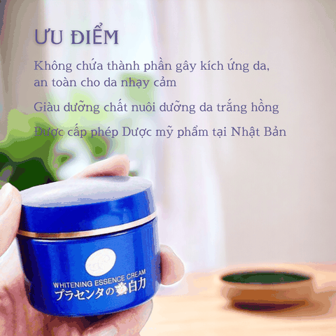 Kem dưỡng ẩm trắng da Meishoku Placewhiter Essence Cream dưỡng trắng da từ nhau thai và hạt ý dĩ 55g Nhật Bản
