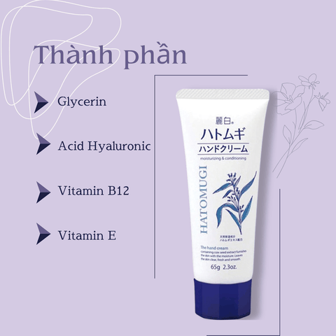Kem dưỡng da tay Hatomugi Hand Cream dưỡng ẩm làm mềm da tay chiết xuất hạt ý dĩ Nhật Bản 65g