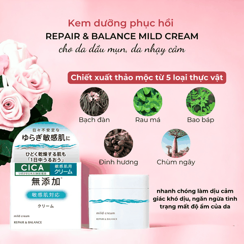 Kem dưỡng Meishoku Repair & Balance Cream dưỡng ẩm da dịu nhẹ cho da nhạy cảm Nhật Bản 45g
