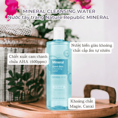 Nước tẩy trang Nature Republic Cleansing Water tẩy trang mắt môi trang điểm da dầu mụn da nhạy cảm da khô 500ml