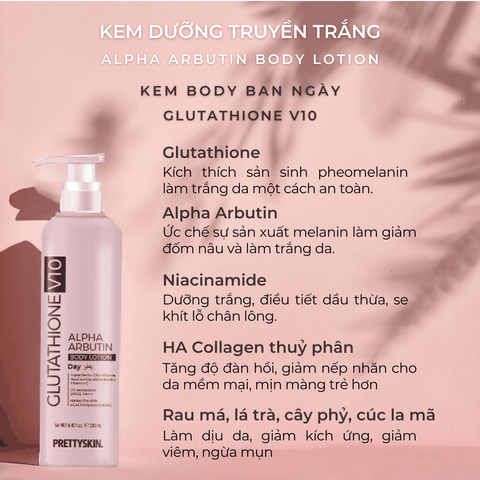 Kem dưỡng trắng body Prettyskin Lotion dưỡng thể chống lão hóa làm trắng da cấp tốc Glutathione và Retinol B5
