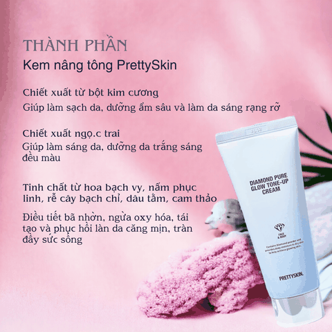 Kem nâng tone PrettySkin Diamond Tone-Up Cream dưỡng trắng da mặt và da body lót nâng tông trắng mịn 100ml