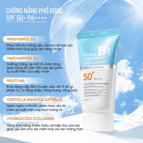 Kem chống nắng nâng tone Prettyskin Multi Hydra B5 Treatment Sun Cream dành cho da dầu mụn SPF50+ 50ml