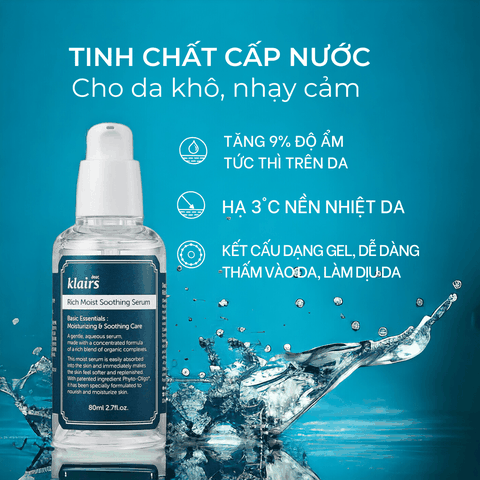 Serum dưỡng ẩm Klairs Rich Moist Soothing cấp ẩm phục hồi ngăn ngừa lão hoá da Hàn Quốc 80ml 