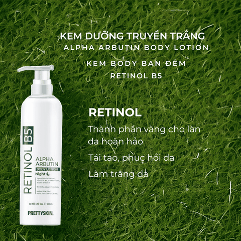 Kem dưỡng trắng body Prettyskin Lotion dưỡng thể chống lão hóa làm trắng da cấp tốc Glutathione và Retinol B5