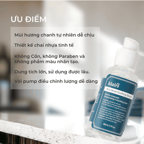 Serum dưỡng ẩm Klairs Rich Moist Soothing cấp ẩm phục hồi ngăn ngừa lão hoá da Hàn Quốc 80ml 