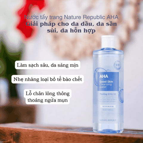 Nước tẩy trang Nature Republic Cleansing Water tẩy trang mắt môi trang điểm da dầu mụn da nhạy cảm da khô 500ml