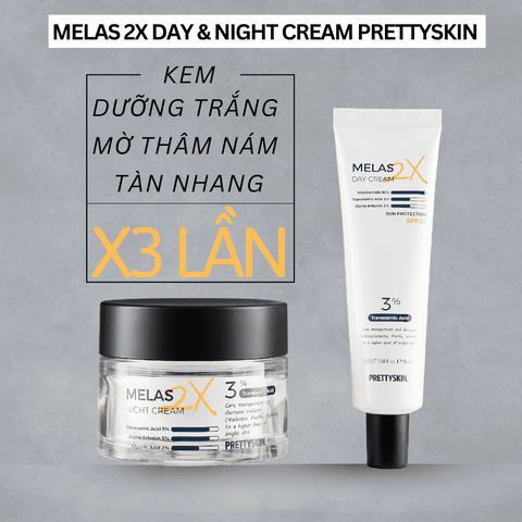 Kem dưỡng trắng mờ thâm nám Melas 2X Day & Night Cream PrettySkin giúp làn da trắng sáng giảm thâm nám 50ml