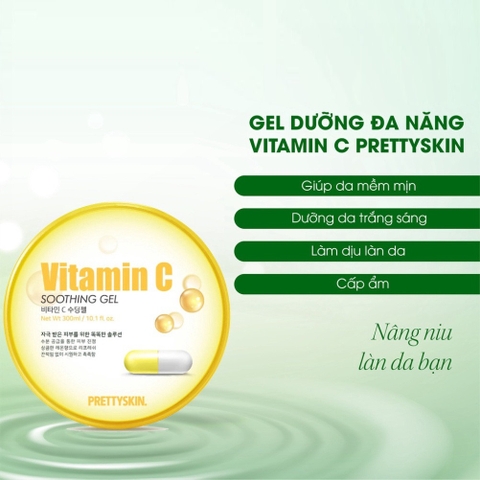 Gel dưỡng da đa năng chiết xuất Vitamin C Prettyskin Soothing Gel 300ml (HSD: 23/08/2025)