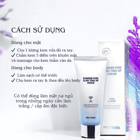 Kem nâng tone PrettySkin Diamond Tone-Up Cream dưỡng trắng da mặt và da body lót nâng tông trắng mịn 100ml