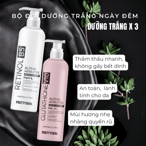 Kem dưỡng trắng body Prettyskin Lotion dưỡng thể chống lão hóa làm trắng da cấp tốc Glutathione và Retinol B5