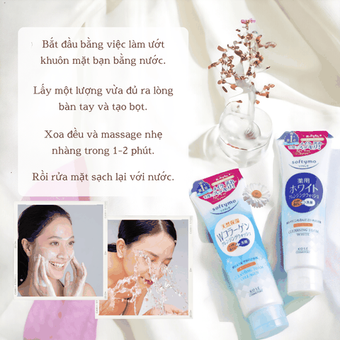 Sữa rửa mặt Kose Softymo Cleansing Foam Nhật Bản sạch sâu cấp ẩm cho da khô da dầu mụn 190g 60g