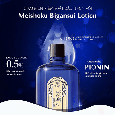 Nước Hoa Hồng giảm mụn Meishoku Bigansui Skin Lotion ngừa mụn cho da dầu mụn Nhật Bản 90ml