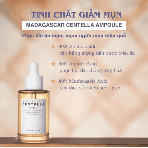 Tinh chất rau má giảm mụn, phục hồi, dưỡng trắng da Hàn Quốc Skin1004 Madagascar Centella Ampoule