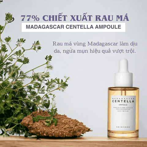 Tinh chất rau má giảm mụn, phục hồi, dưỡng trắng da Hàn Quốc Skin1004 Madagascar Centella Ampoule