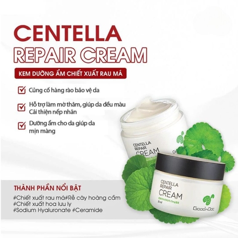 Kem dưỡng ẩm phục hồi rau má GoodnDoc Centella Repair Cream Chính hãng Hàn Quốc 50ml