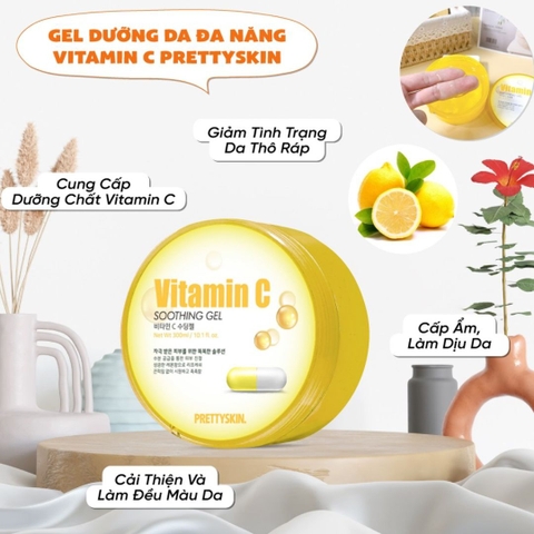 Gel dưỡng da đa năng chiết xuất Vitamin C Prettyskin Soothing Gel 300ml (HSD: 23/08/2025)