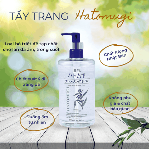 Nước tẩy trang, dầu tẩy trang ý dĩ Hatomugi The cleansing lotion cho da dầu mụn da khô Nhật Bản 500ml