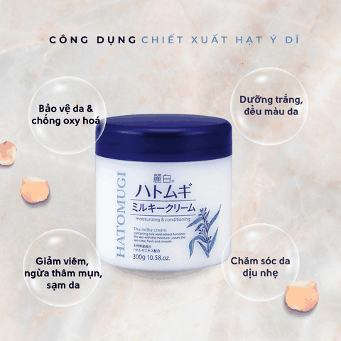 Kem dưỡng ẩm Hatomugi Cream và Gel dưỡng trắng da và cấp ẩm từ hạt ý dĩ Nhật Bản chính hãng 300G 250G 180G