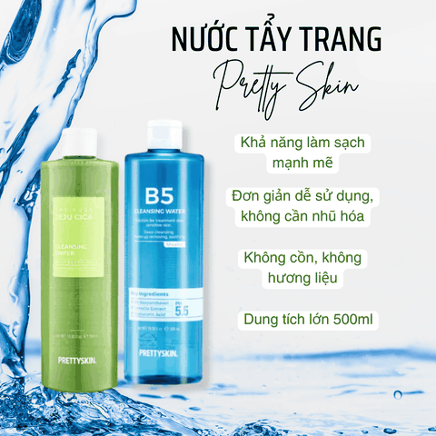 Nước tẩy trang Prettyskin tẩy trang rau má dịu nhẹ sạch sâu và B5 phục hồi da Pretty Skin Hàn Quốc 500ml