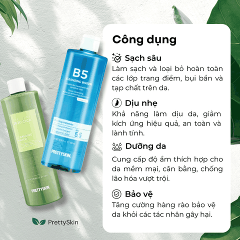 Nước tẩy trang Prettyskin tẩy trang rau má dịu nhẹ sạch sâu và B5 phục hồi da Pretty Skin Hàn Quốc 500ml