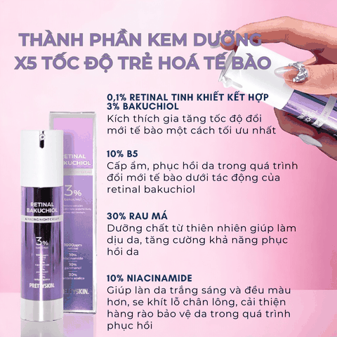 Kem dưỡng PrettySkin Retinal BakuChiol Night Cream tái tạo phục hồi trẻ hóa da Pretty Skin Retinol Hàn Quốc