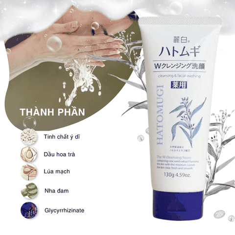 Sữa rửa mặt Hatomugi Cleansing Facial Foam chiết xuất ý dĩ dưỡng ẩm dưỡng trắng da Nhật Bản 130g 170g