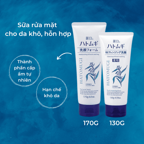 Sữa rửa mặt Hatomugi Cleansing Facial Foam chiết xuất ý dĩ dưỡng ẩm dưỡng trắng da Nhật Bản 130g 170g