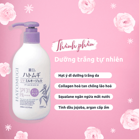 Dưỡng thể trắng da Hatomugi Body Lotion dưỡng trắng chống nắng dưỡng ẩm hạt ý dĩ ban ngày ban đêm Nhật Bản