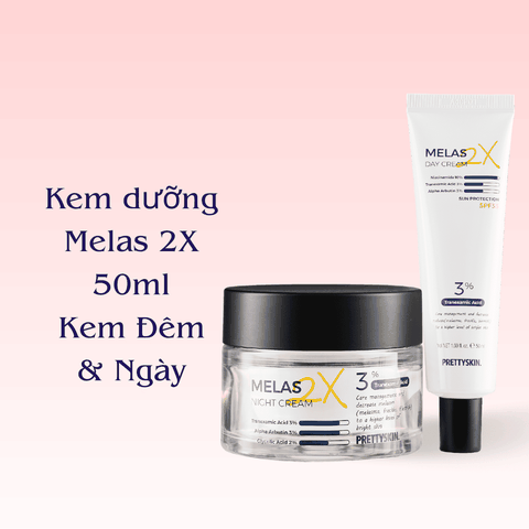 Kem dưỡng trắng mờ thâm nám Melas 2X Day & Night Cream PrettySkin giúp làn da trắng sáng giảm thâm nám 50ml