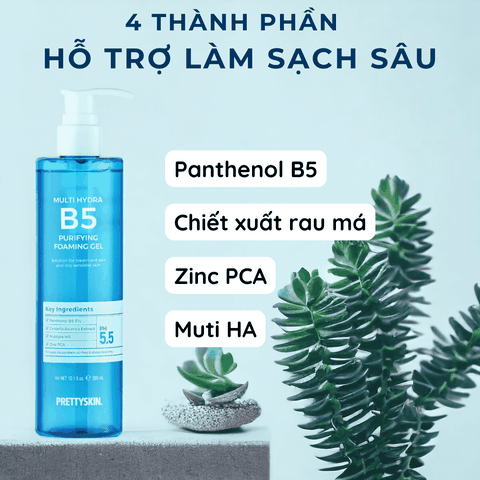Sữa rửa mặt PrettySkin rau má Jeju Centela, Multi Hydra B5 phục hồi da cấp ẩm làm sạch sâu da dầu mụn khô treatment