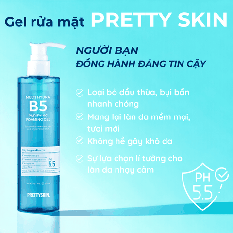 Sữa rửa mặt PrettySkin rau má Jeju Centela, Multi Hydra B5 phục hồi da cấp ẩm làm sạch sâu da dầu mụn khô treatment