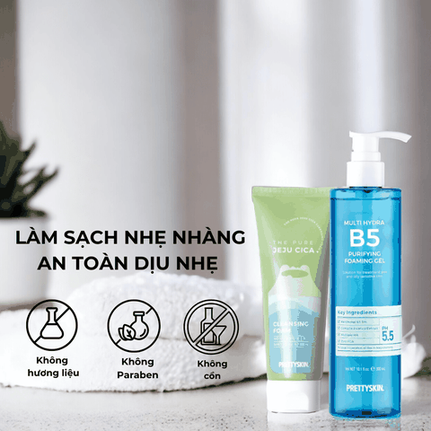 Sữa rửa mặt PrettySkin rau má Jeju Centela, Multi Hydra B5 phục hồi da cấp ẩm làm sạch sâu da dầu mụn khô treatment