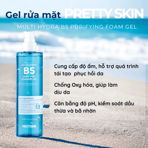 Sữa rửa mặt PrettySkin rau má Jeju Centela, Multi Hydra B5 phục hồi da cấp ẩm làm sạch sâu da dầu mụn khô treatment
