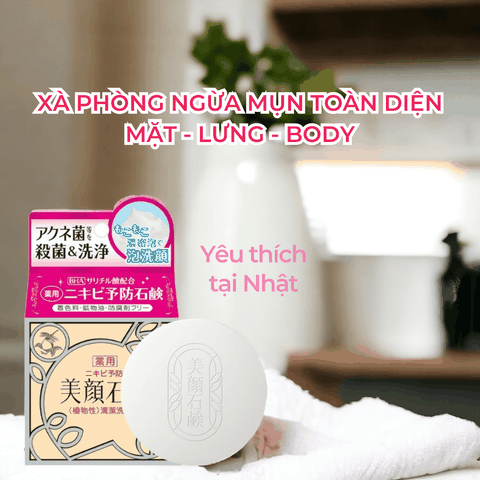 Xà phòng ngăn ngừa mụn Meishoku Bigansui Soap giảm mụn cho da dầu mụn với BHA Nhật Bản chính hãng 80g