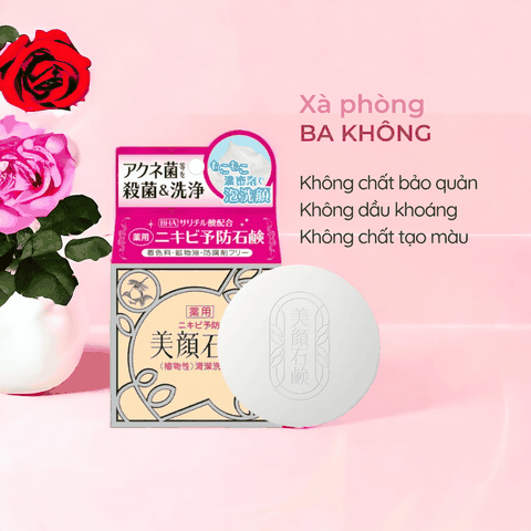 Xà phòng ngăn ngừa mụn Meishoku Bigansui Soap giảm mụn cho da dầu mụn với BHA Nhật Bản chính hãng 80g