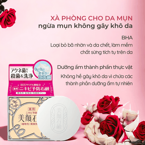 Xà phòng ngăn ngừa mụn Meishoku Bigansui Soap giảm mụn cho da dầu mụn với BHA Nhật Bản chính hãng 80g
