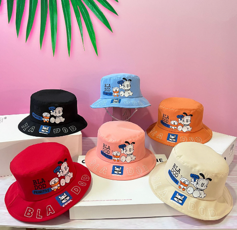 Mũ Vành Có Dây Cho Bé Gái 1-4 tuổi hình chó con (phối 6 màu)