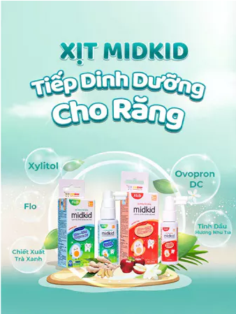 Xịt chống sâu răng Midkid vị nho 30ml chính hãng cho bé từ 1 tuổi nuốt an toàn