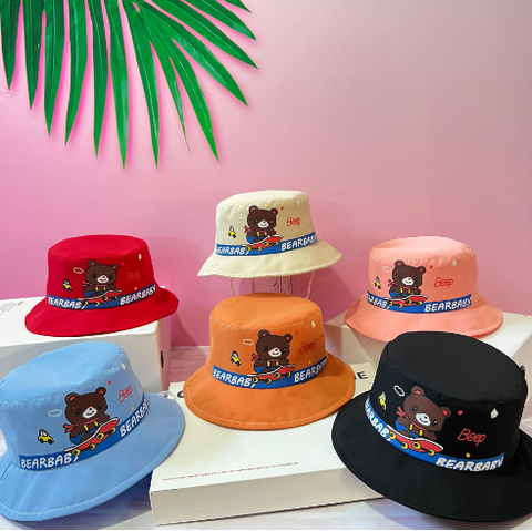 Mũ Vành Có Dây Cho Bé Gái 1-4 tuổi hình gấu (phối 6 màu)