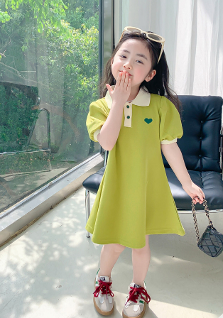 Váy công chúa cho bé gái mùa hè Váy phong cách phương Tây Váy POLO màu trơn Váy chữ A Hàn Quốc mới Tay ngắn 242