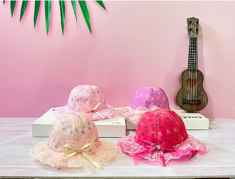 Mũ Vành Lưới Ren Có Dây Cho Bé Gái 1-3 tuổi Hình Chữ G (Phối 4 màu)