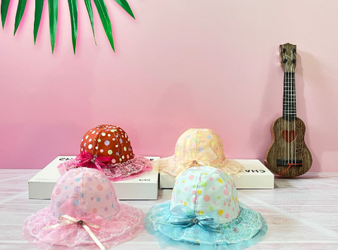 Mũ Vành Lưới Ren Có Dây Cho Bé Gái 1-3 tuổi Hình Tròn (Phối 4 màu)