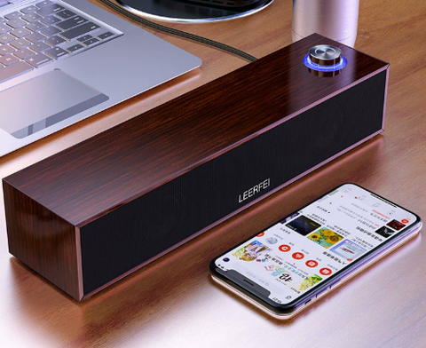 Loa Bluetooth có dây E350MB cho máy tính để bàn đa phương tiện, loa gỗ dài, âm trầm mạnh