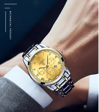 ĐỒNG HỒ OPK nam demi mặt vàng