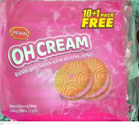 Bánh quy nhân kem hương dâu Oh Cream gói 26g