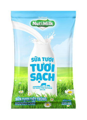 Sữa Tươi Tiệt Trùng Nguyên Chất Nutimilk bịch 220ml