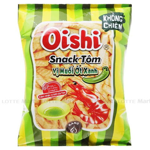 Snack Tôm Oishi Vị Muối Ớt Xanh gói 32g