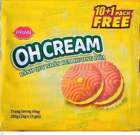 Bánh quy nhân kem hương dứa Oh Cream gói 26g